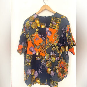 oxygene vintage silk Elegant Multicolor blouse printed Top rare